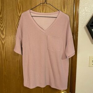 Women's SHEIN Ribbed Pink V-Neck Top